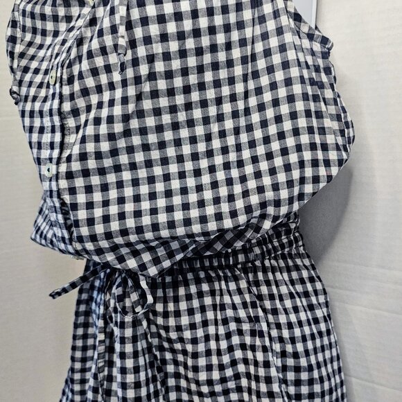 J. CREW GINGHAM ROMPER NAVY/WHITE COTTON DRAWSTRING WAIST SZ‎ XS 3" INSEAM - Picture 3 of 13